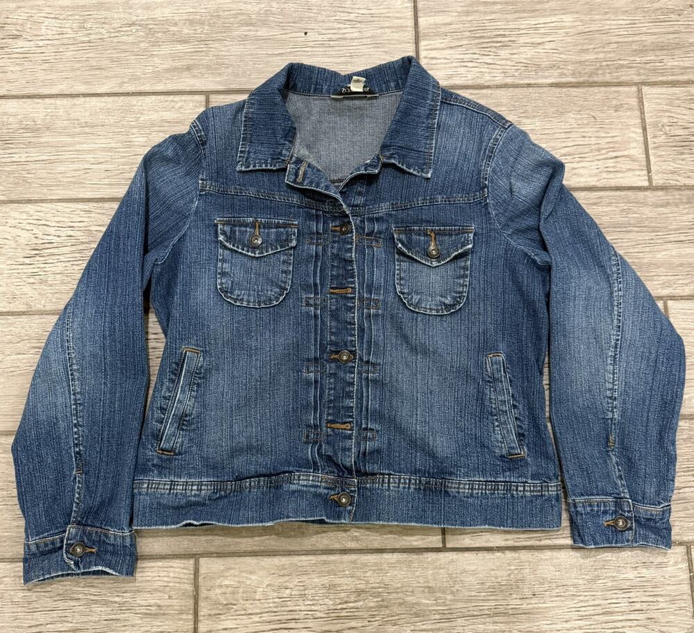 Womens St Johns Bay Stretch Denim Jean Jacket Size Large style bold